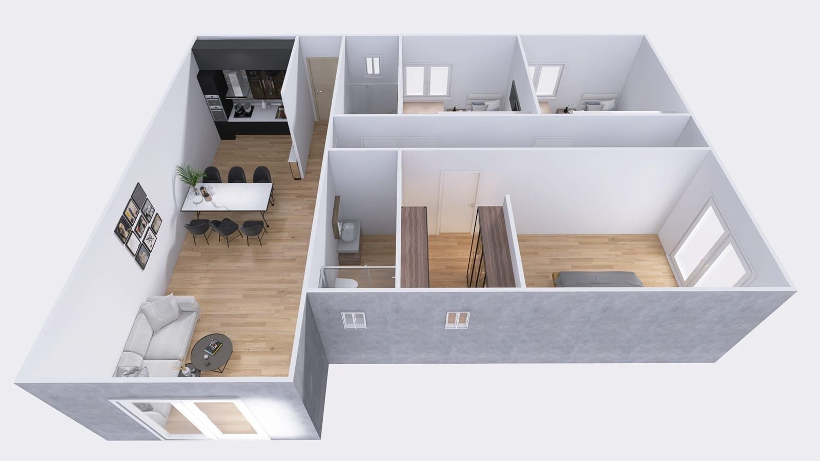 L · fachada 12 m de Casas Prefabricadas de Hormigón RM - 102 m2 - casa industrializada