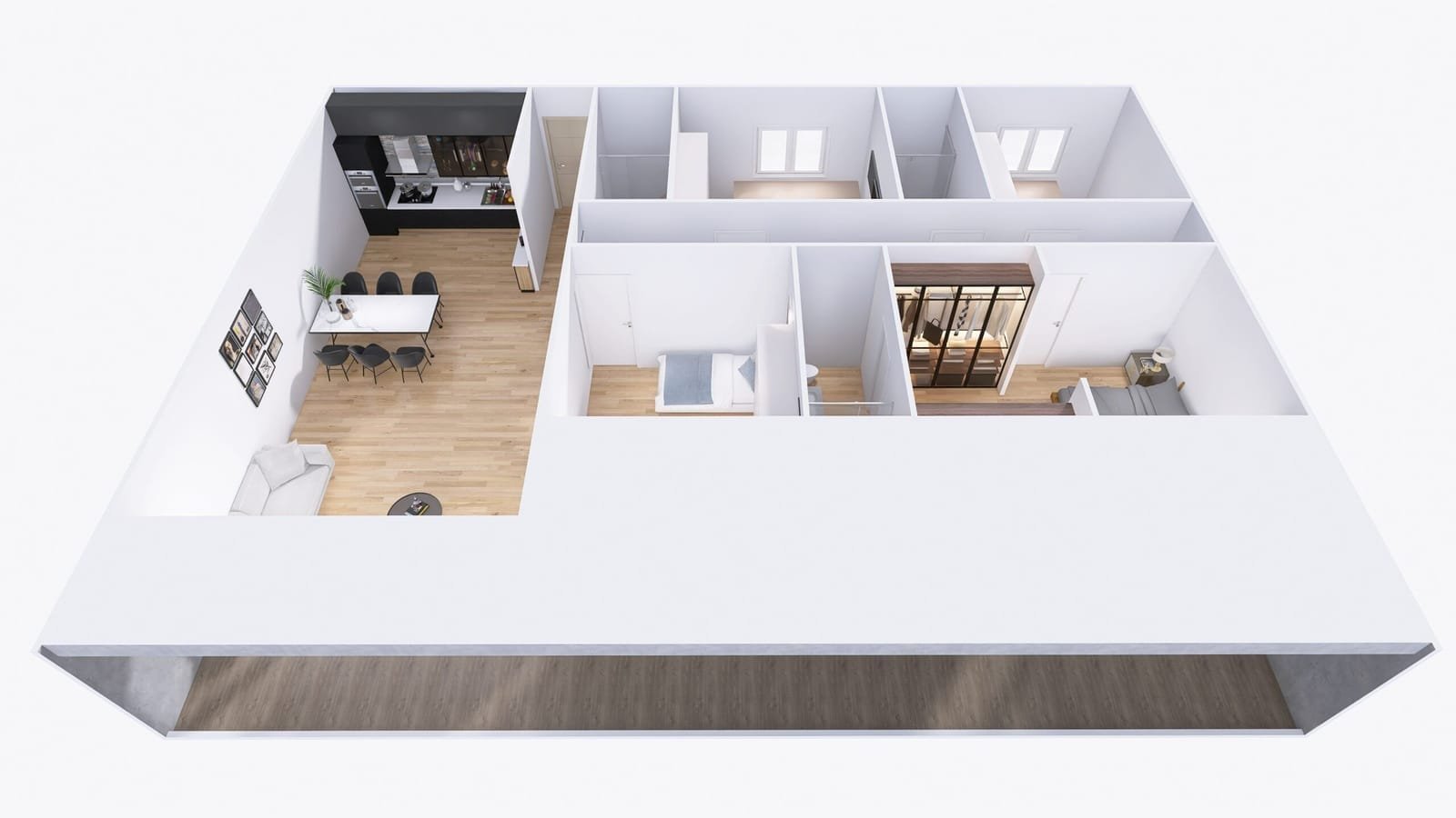 L · fachada 15 m de Casas Prefabricadas de Hormigón RM - 128 m2 - casa industrializada