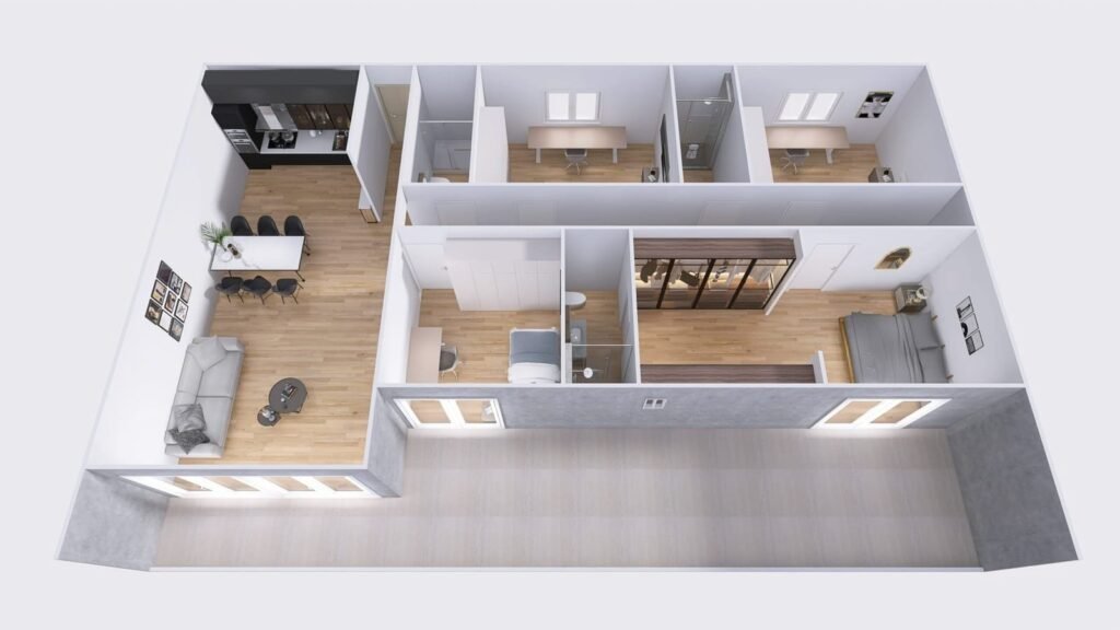 L · fachada 17 m de Casas Prefabricadas de Hormigón RM - 144 m2 - casa industrializada